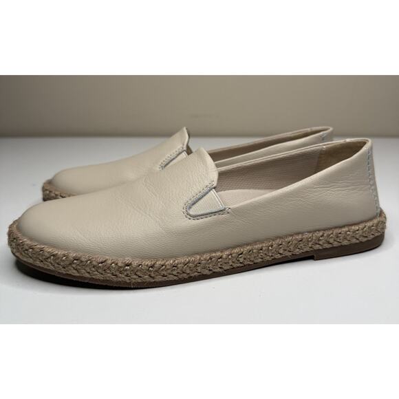 Trotters Poppy Espadrille Flat Womens 7.5N Ivory Leather Jute Edge Slip On - Picture 3 of 10